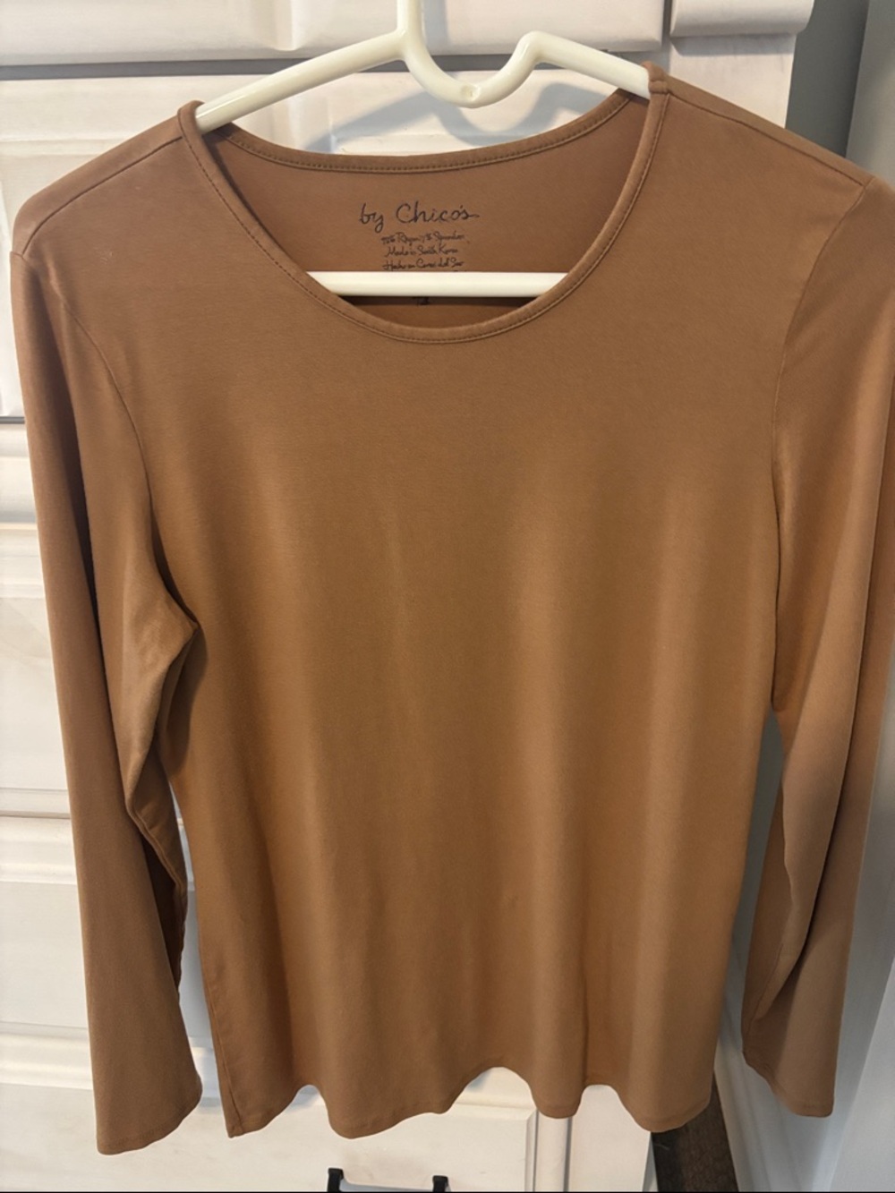 Chico's Long-Sleeve Crewneck Top in Camel Brown